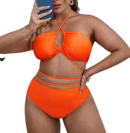 Plus Size Solid Color Split Ladies Bikini Set