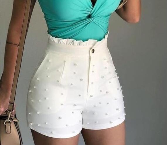 Cannon Beads Solid Color Sexy Shorts For Women