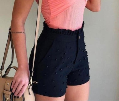 Cannon Beads Solid Color Sexy Shorts For Women