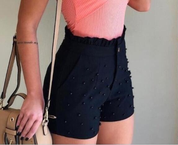 Cannon Beads Solid Color Sexy Shorts For Women