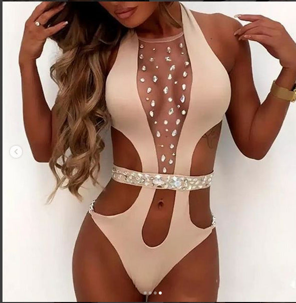 Sexy One Piece Swimwear Lace Up Mesh Bodysuits