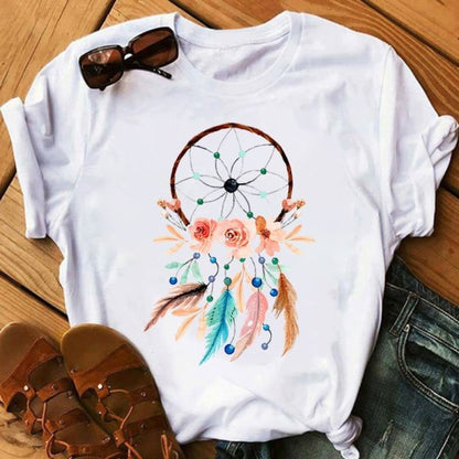 Feather Watercolor Print Women T-Shirt