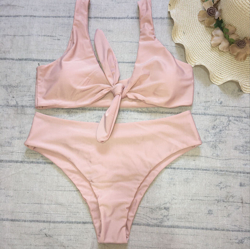 Sexy Solid Female Swimsuit Bikini Set