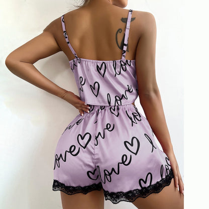 Women Pajamas Lace Suspender Shorts