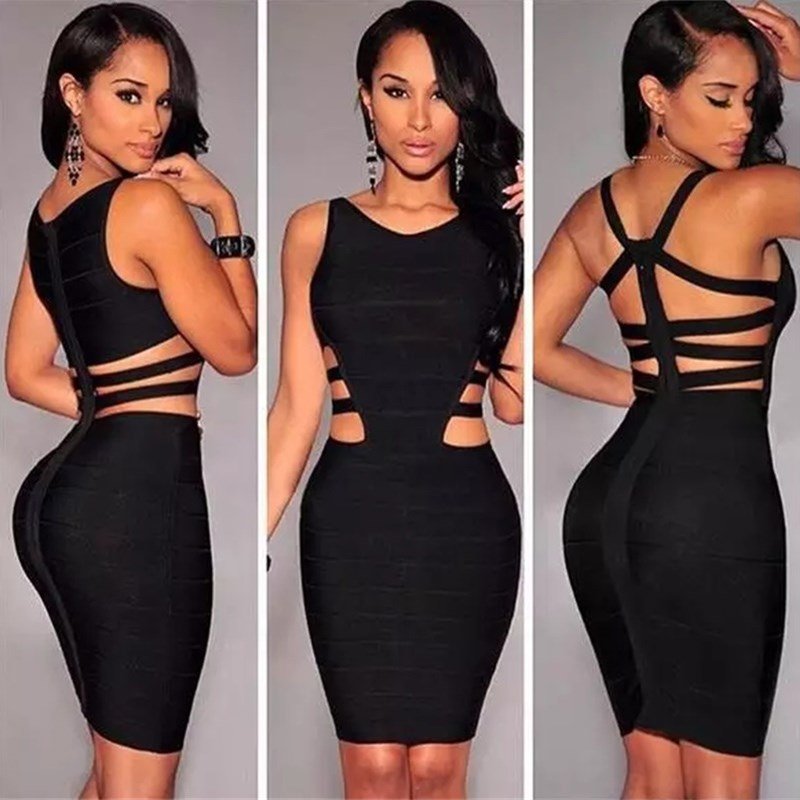 Black Sexy Sleeveless Bandage Dress For Women