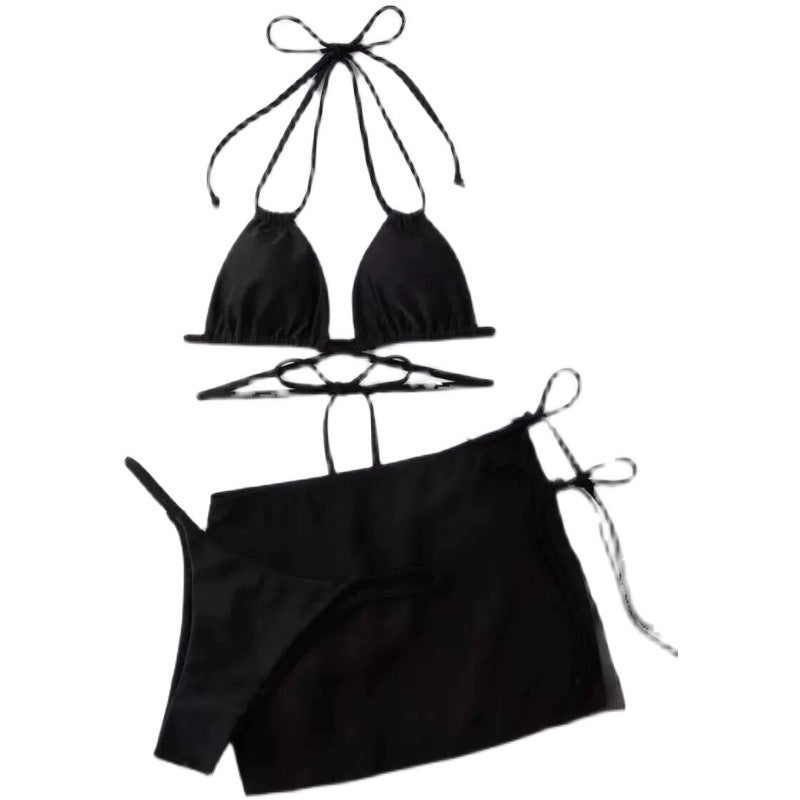 Pure Color Tied Three Piece Bikini Set