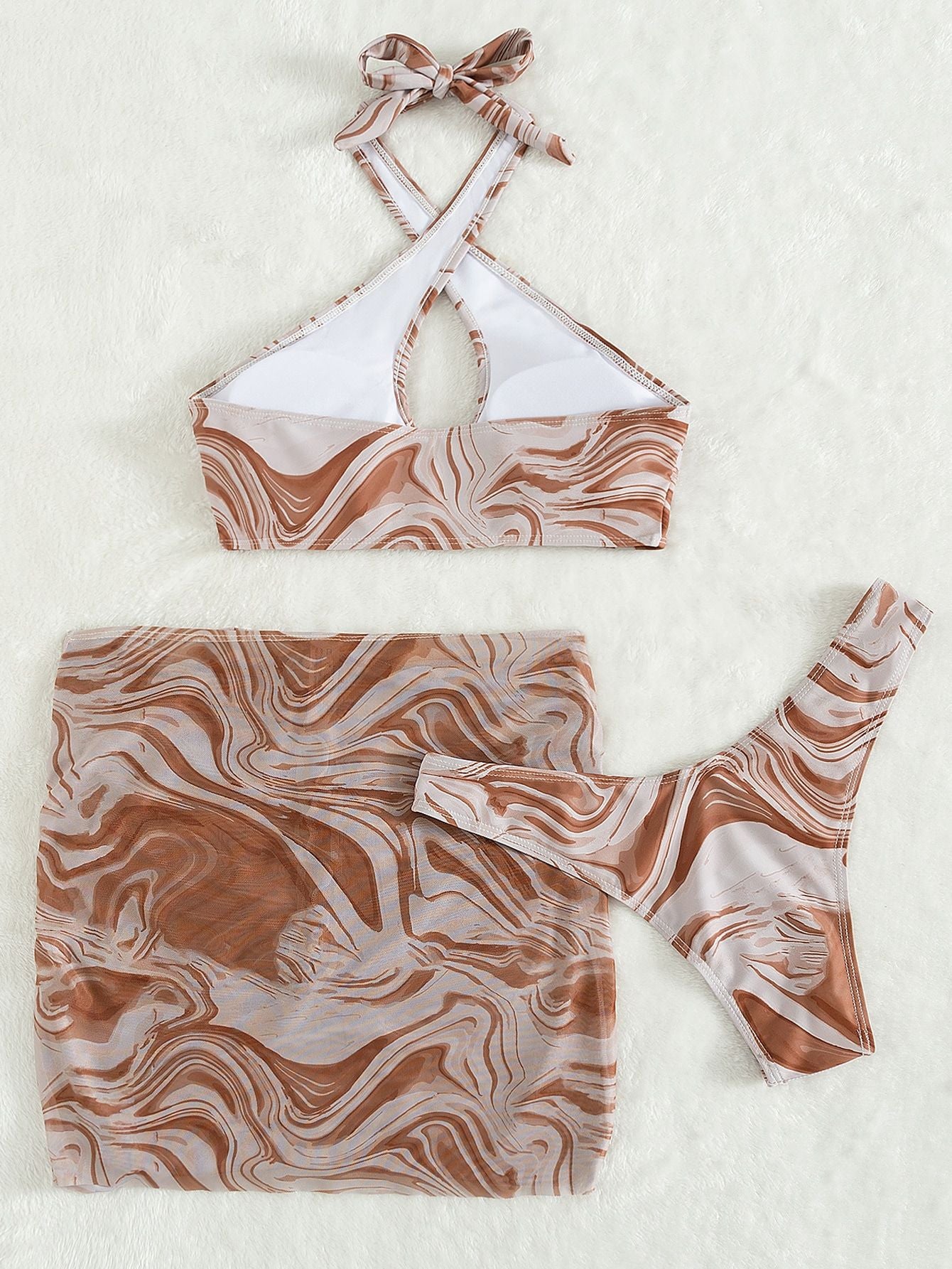 Three Piece Smudge Bikini Lace-Up Set